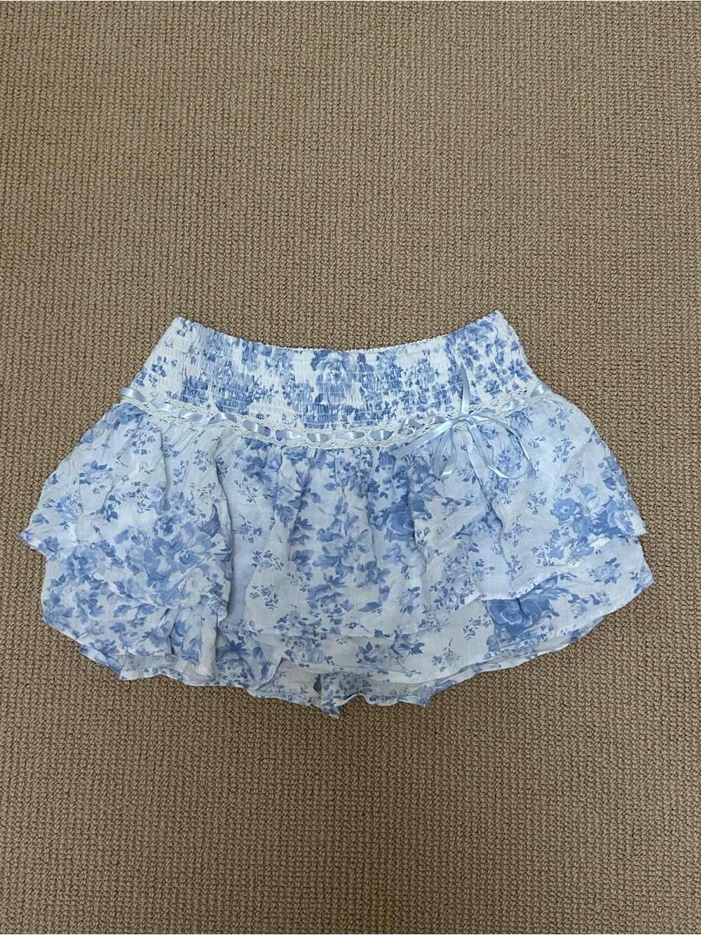 Blue Floral Ruffle Mini Skort